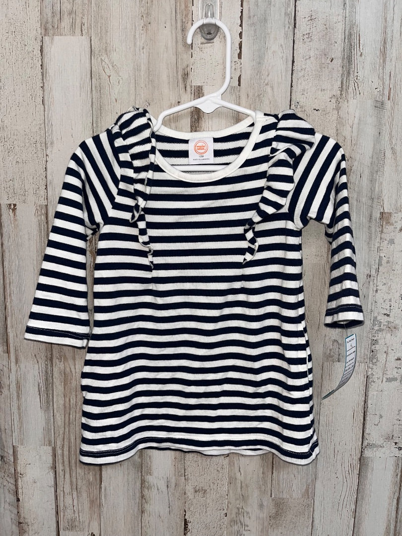 NAVY/WHITE WONDER NATION STRIPE RUFFLE DRESS, GIRL 12M