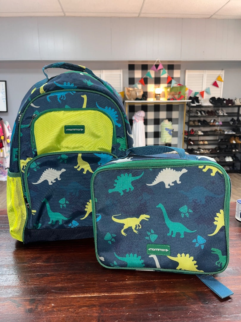 NAVY MOMMORE DINO BACKPACK AND LUNCHBOX SET