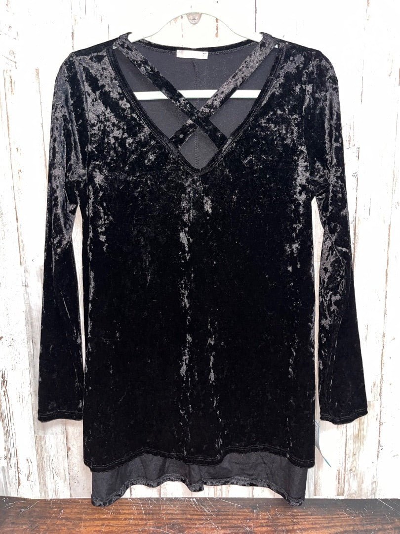 BLACK EMETIA VELVET CRISS CROSS NECK TOP, LADIES S