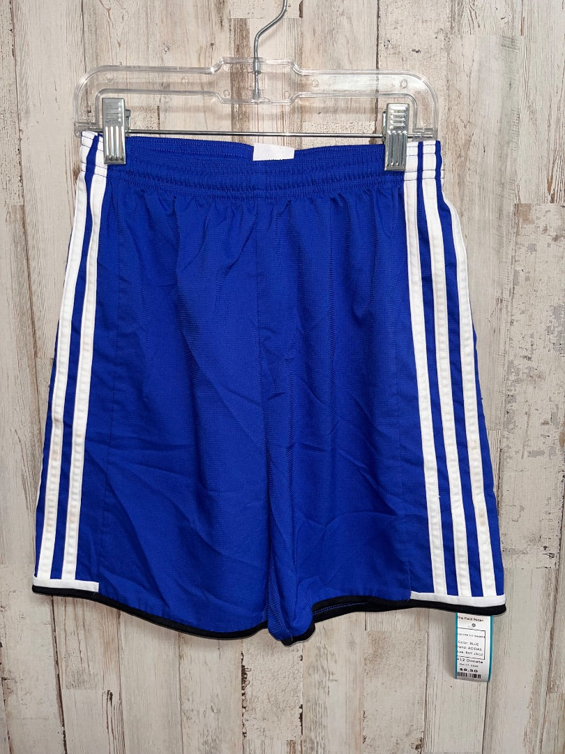 BLUE ADIDAS LOGO DRY FIT SHORTS, BOY 10/12