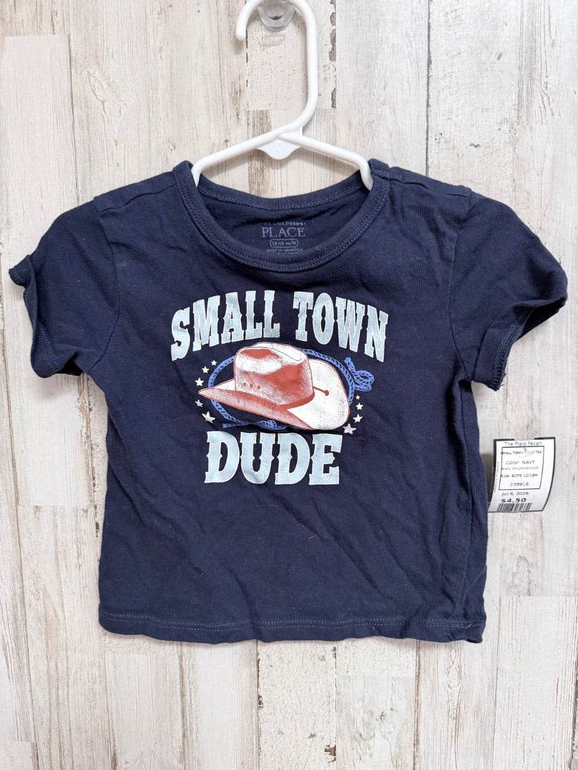 NAVY CHILDRENS PLACE SMALL TOWN DUDE TEE, BOYS 12/18M