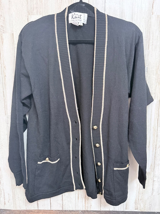 BLACK KNIT COLLECTION TRIM BUTTON SWEATER, LADIES S