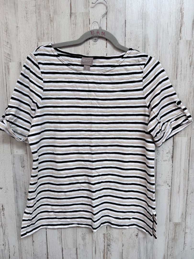 BLACK/WHITE CHICOS STRIPE TEE, LADIES 1X