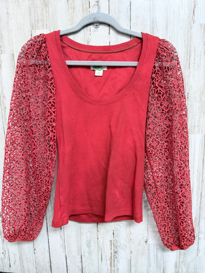 BURNT ORANGE ANTHROPOLOGIE LACE SLEEVE TOP, LADIES XS