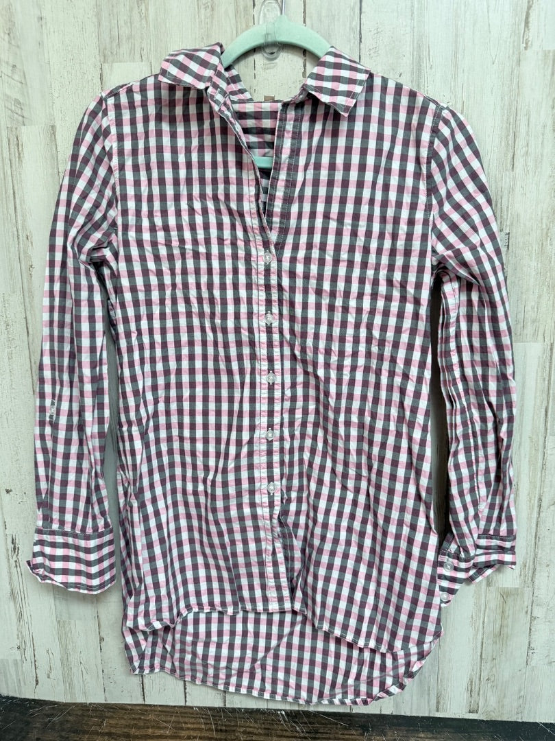 PINK/GREY TYLER BOE PLAID BUTTON UP TOP, LADIES XS