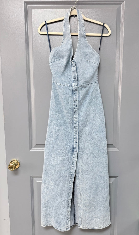 BLUE HERE COMES THE SUN DENIM BUTTON MAXI, LADIES S