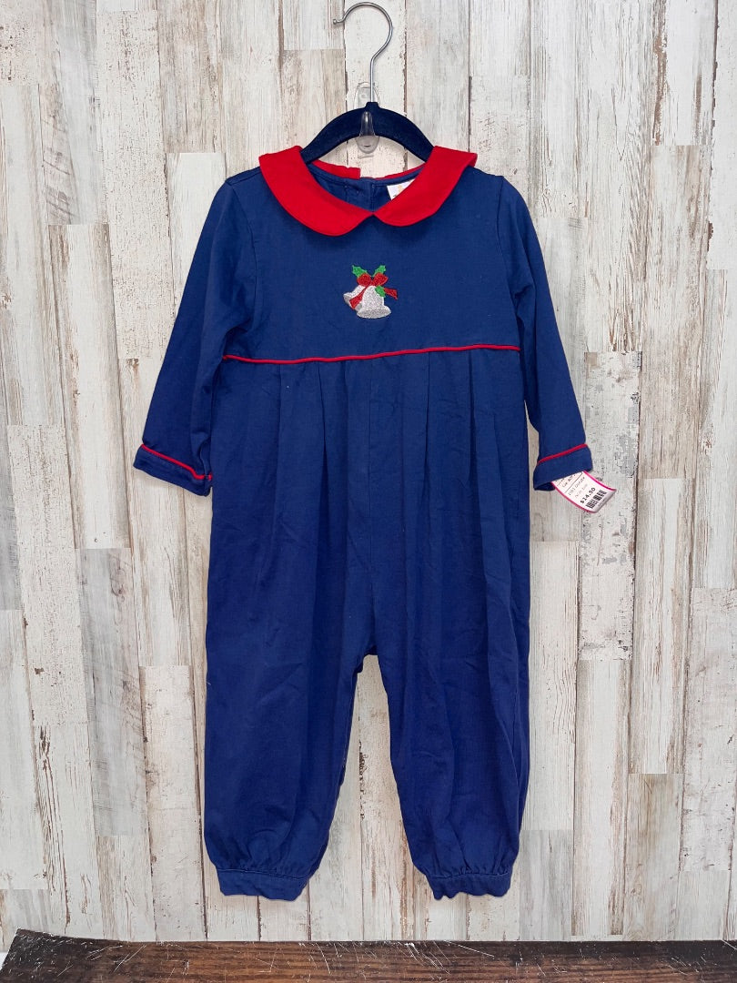 NAVY BUSY BEE SMOCKS CHRISTMAS BELL BUBBLE ROMPER, BOY 2T