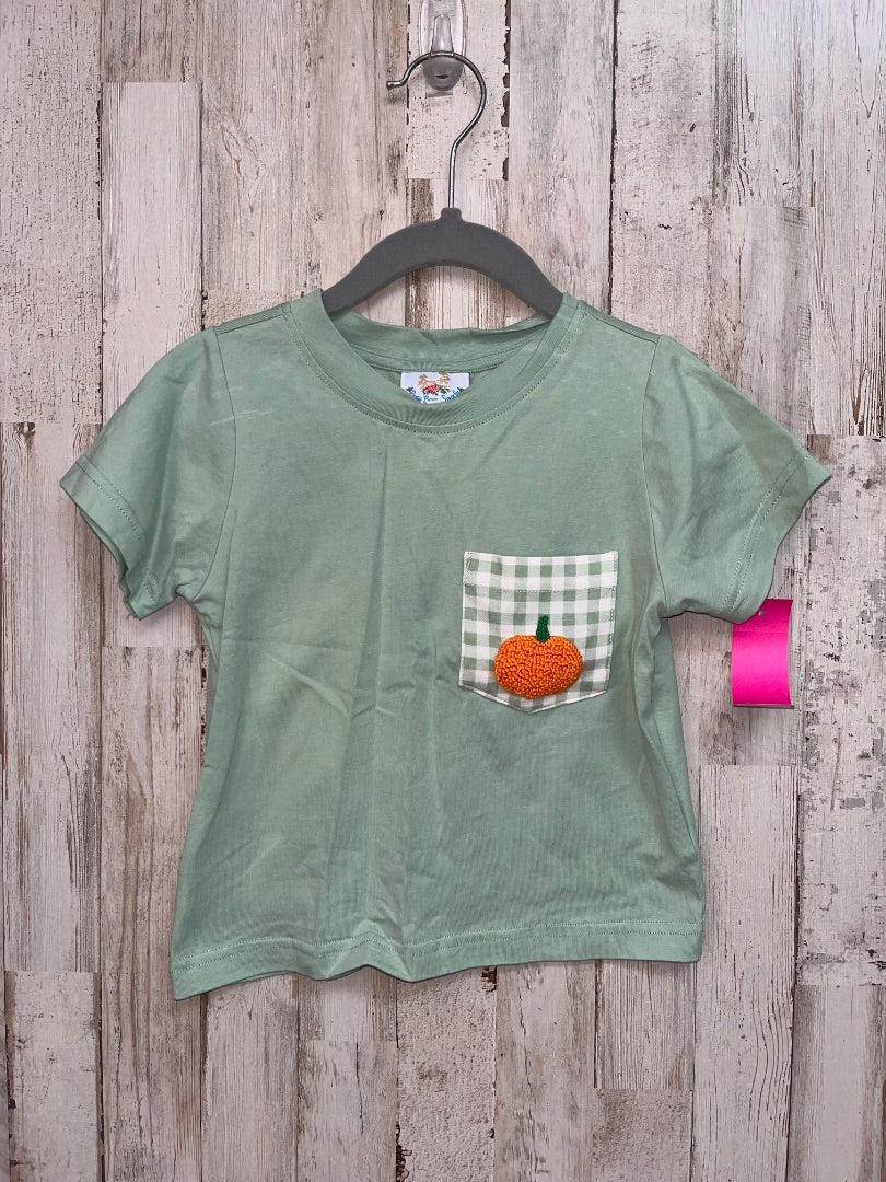 GREEN BUSY BEE SMOCKS PUMPKIN FRENCH KNOT POCKET TEE, BOY 2T