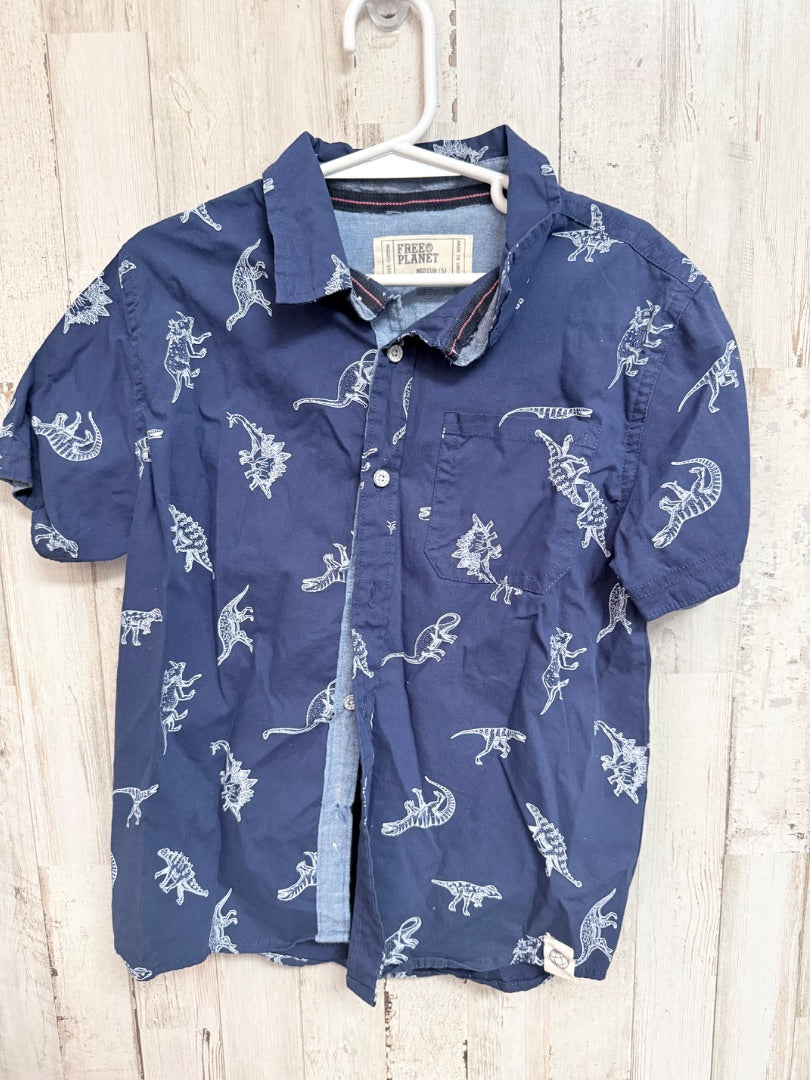 NAVY FREE PLANET DINO BUTTON UP, BOYS 5