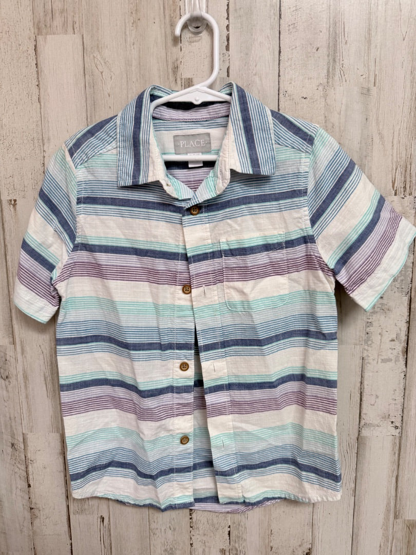 BLUE CHILDRENS PLACE STRIPE BUTTON UP, BOYS 5/6