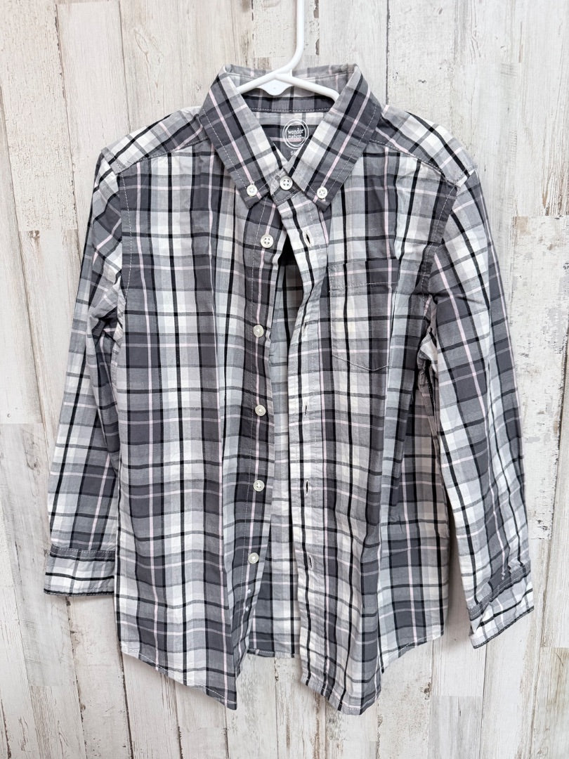 GREY WONDER NATION PLAID BUTTON UP, BOYS 6/7