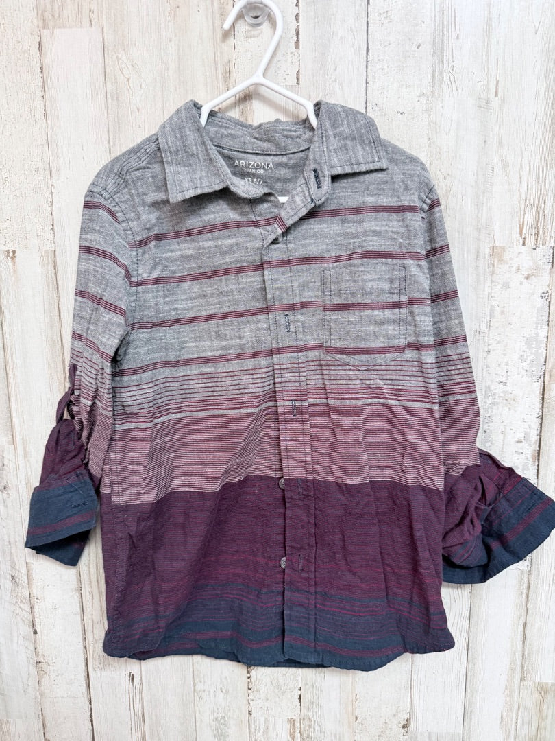 GREY/MAROON ARIZONA STRIPE BUTTON UP, BOYS 6/7