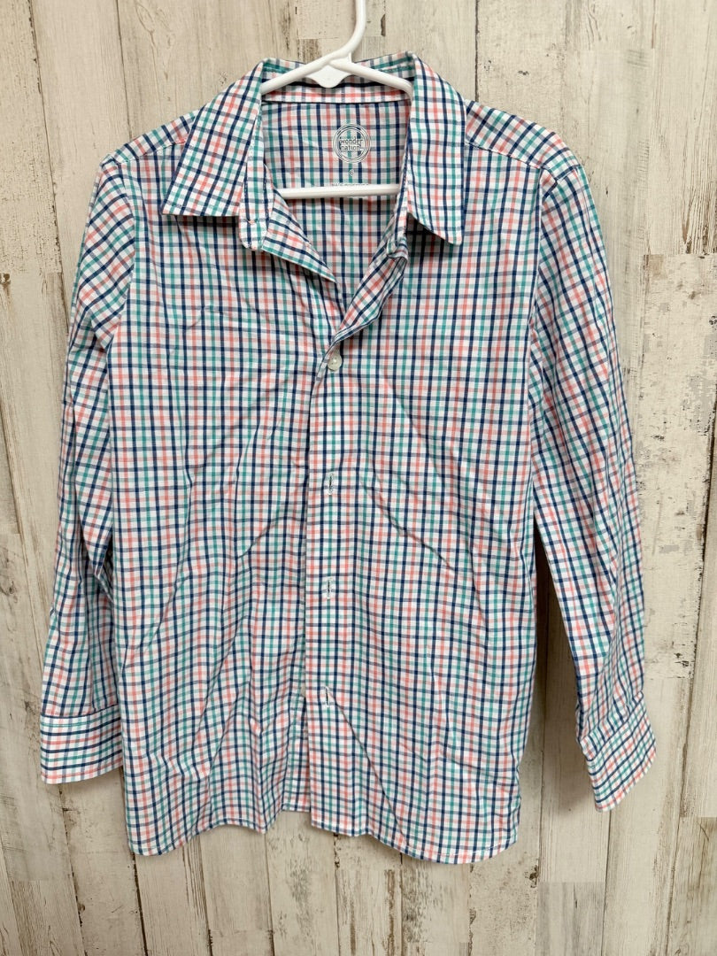 BLUE/ORANGE WONDER NATION PLAID BUTTON UP, BOYS 6