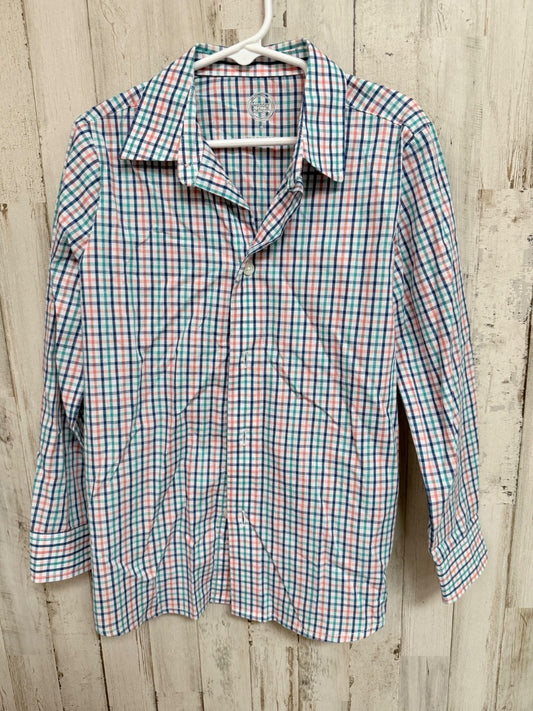 BLUE/ORANGE WONDER NATION PLAID BUTTON UP, BOYS 6