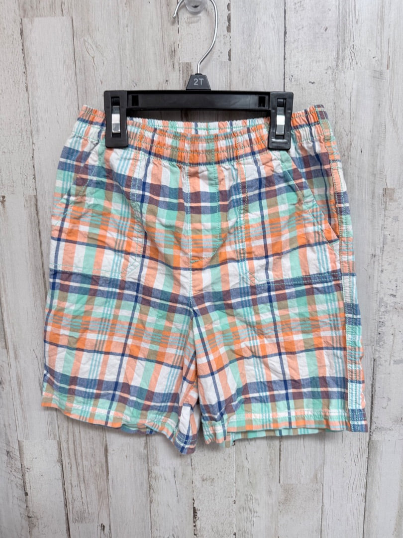 ORANGE/TEAL J KHAKI PLAID SHORTS, BOYS 6
