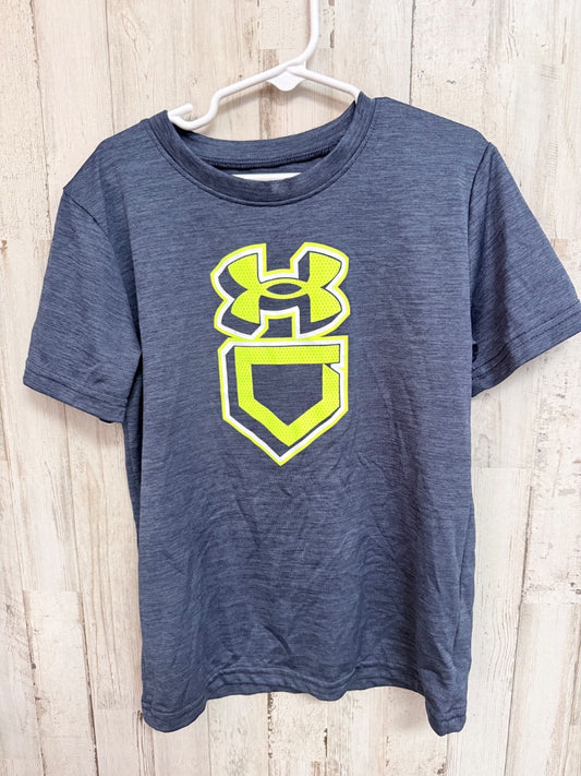 NAVY UNDER ARMOUR HEATHERED LOGO TEE, BOYS 7