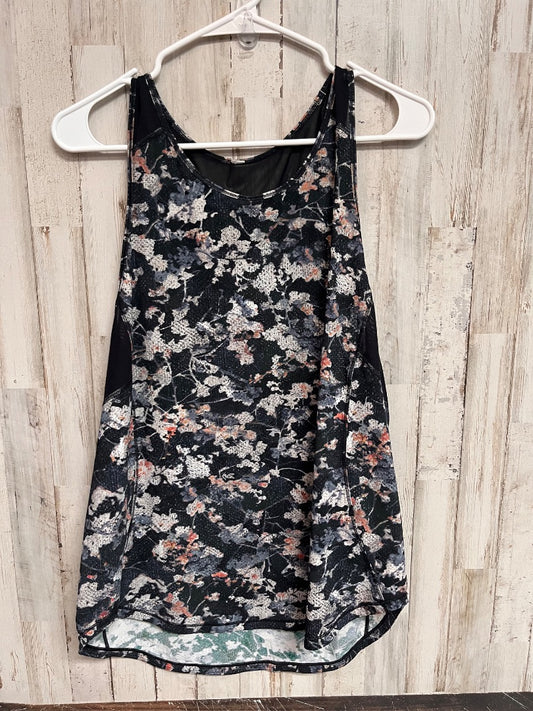 BLACK LULULEMON PRINTED MESH BACK TANK, LADIES L