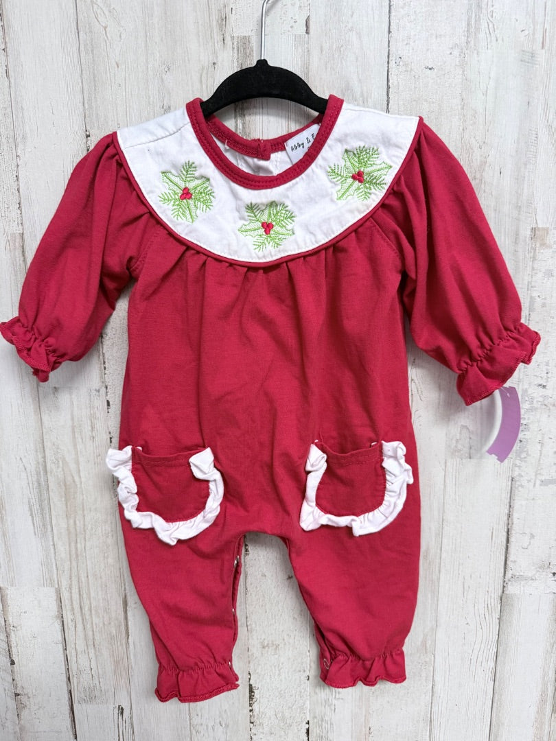 RED ABBY & EVIE HOLLY ROMPER, GIRLS 6M