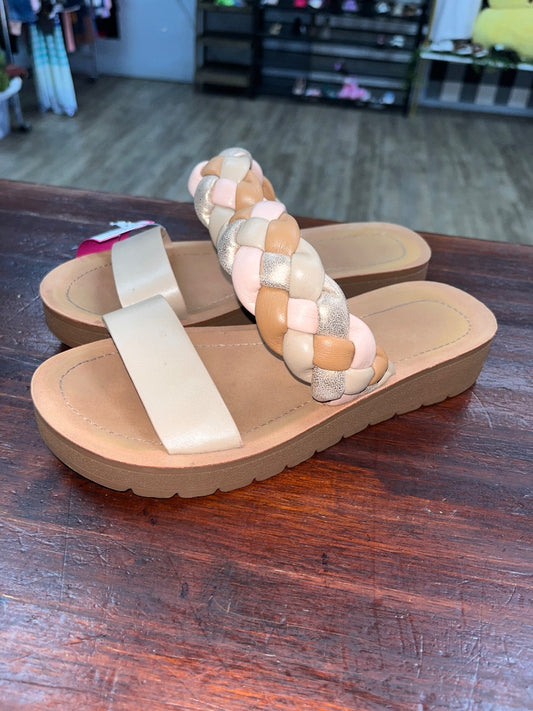 TAN SODA BRAIDED STRAP SANDALS, SHOES A6