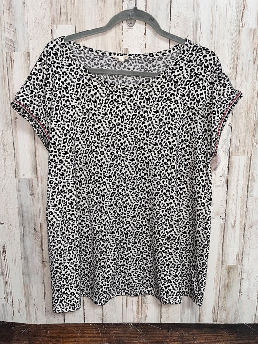 WHITE/BLACK HEM & THREAD LEOPARD COTTON BLOUSE, LADIES L