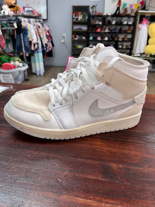 IVORY/WHITE NIKE LEATHER TRIM HIGH TOPS AIR JORDAN, SHOES 9.5 MEN