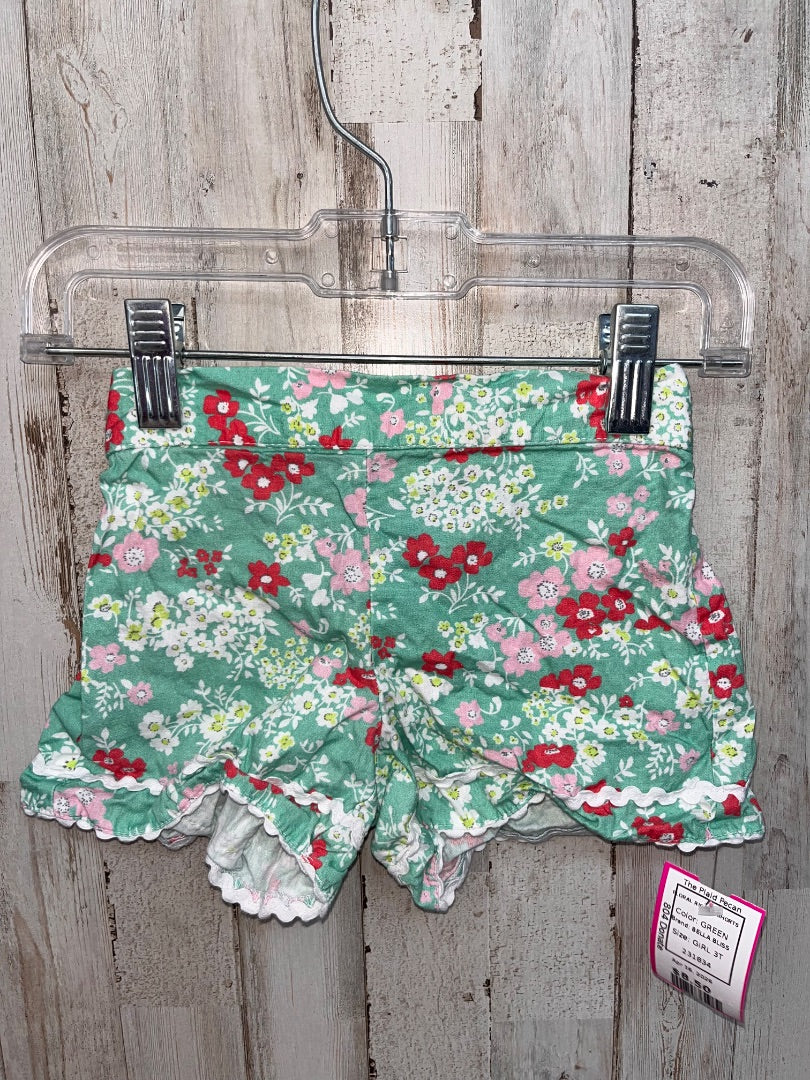 GREEN BELLA BLISS FLORAL RIC RAC SHORTS, GIRL 3T