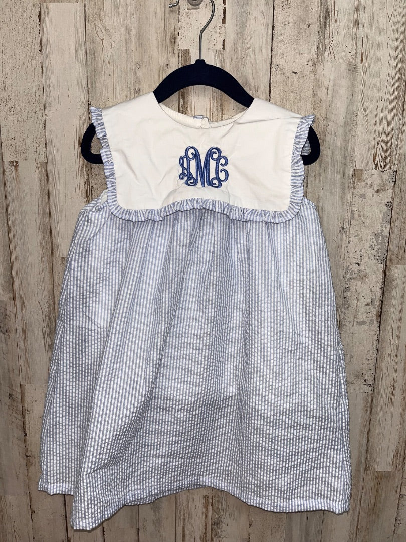 BLUE CECIL & LOU Acm monogrammed seersucker dress, GIRL 3T