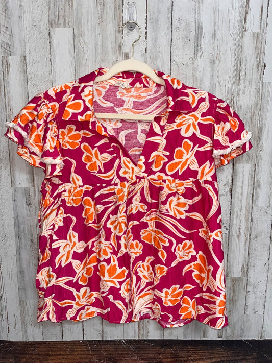 FUCHSIA BIBI FLORAL V NECK TOP, LADIES L