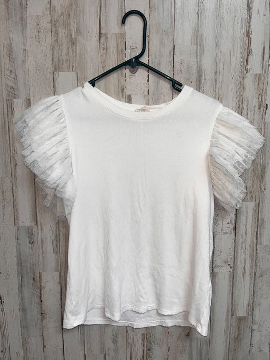 WHITE BIBI RIBBED CHIFFON SLEEVE TOP, LADIES M