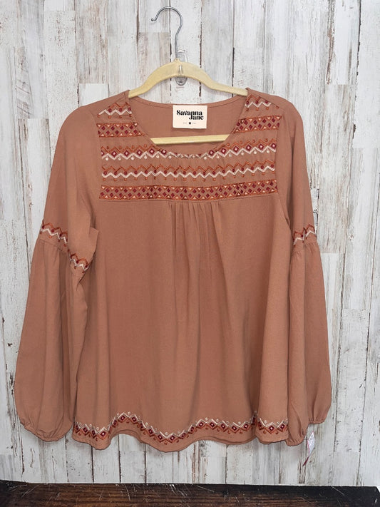 BROWN SAVANNA JANE AZTEC EMBROIDERED TOP, LADIES M