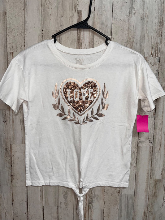 WHITE CHILDRENS PLACE LOVE SEQUIN TEE, GIRL 10/12
