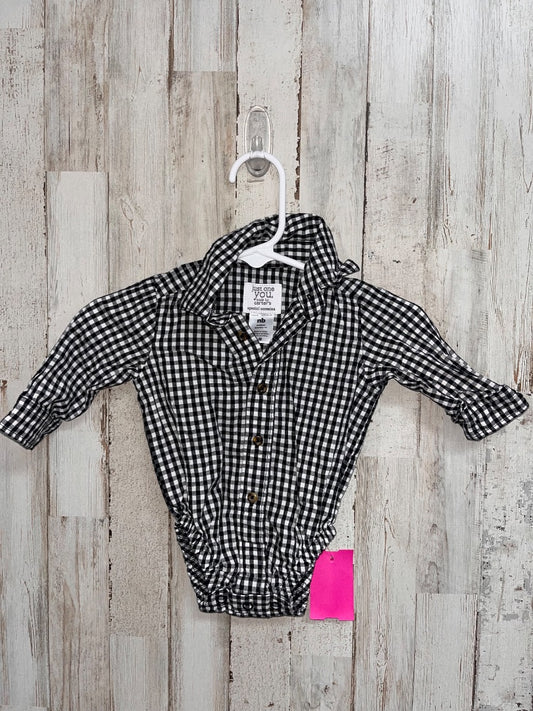 BLACK/WHITE JUST ONE YOU GINGHAM BUTTON UP ONESIE, BOY NB