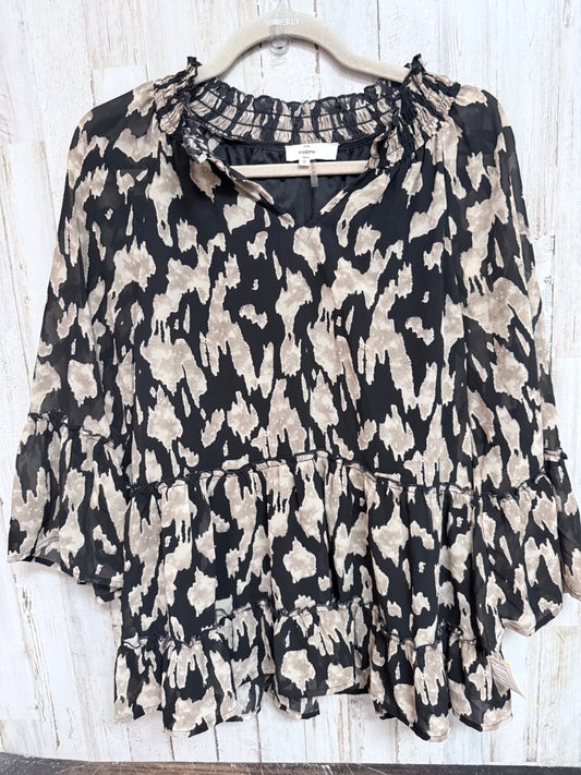 BLACK ENTRO PRINTED PEPLUM TOP, LADIES S