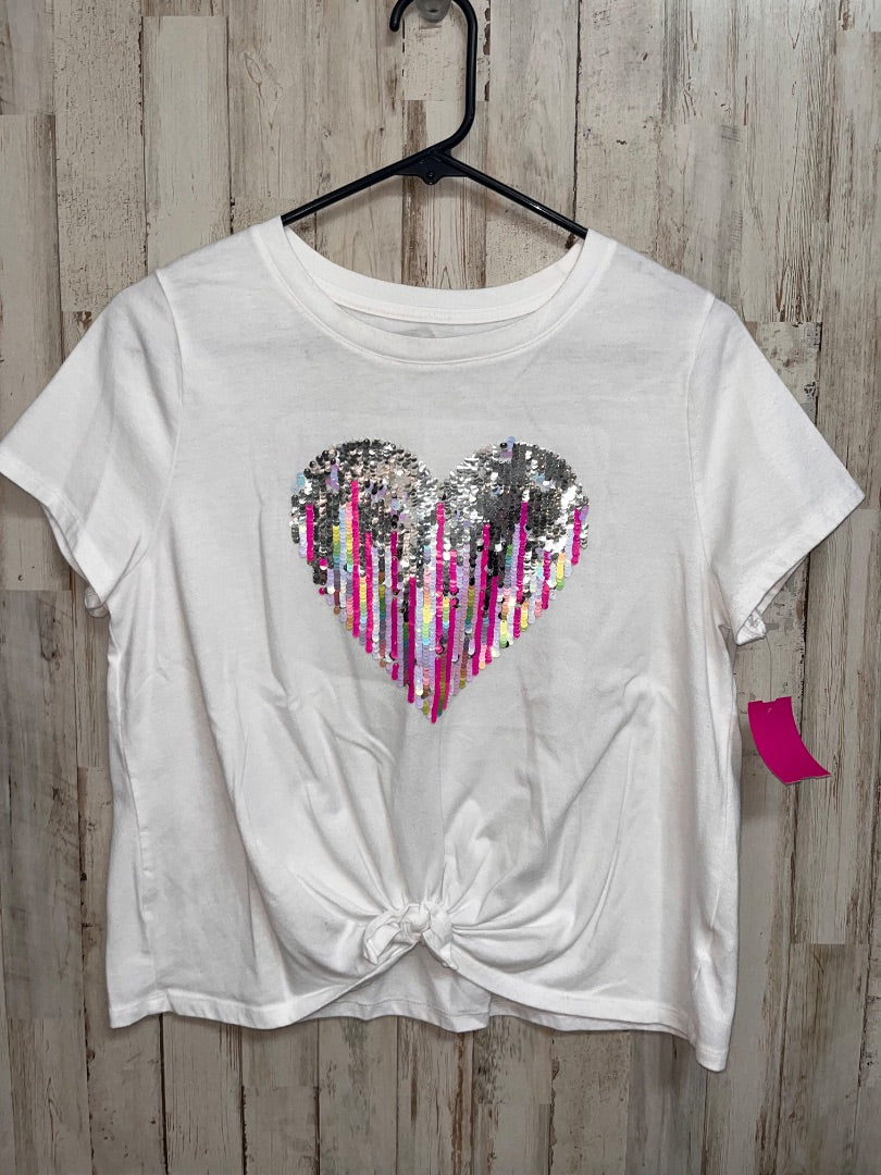 WHITE WONDER NATION HEART SEQUIN TEE, GIRL 14/16