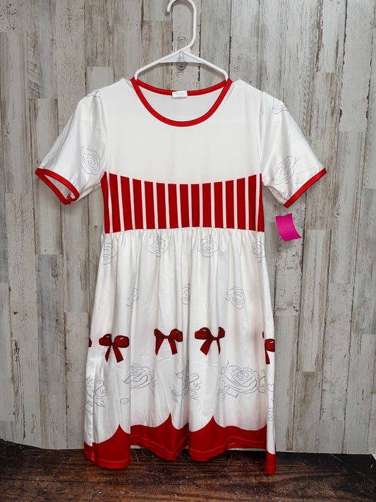 WHITE/RED BOUTIQUE BOW PRINT TWIRL DRESS, GIRL 14/16
