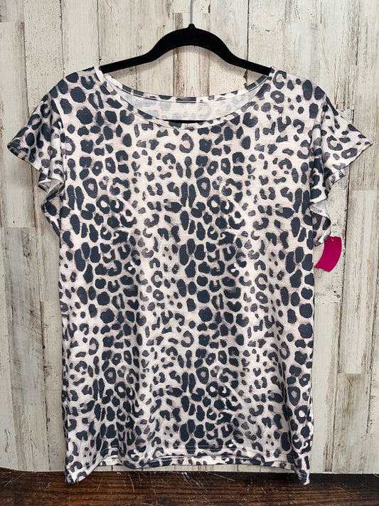 WHITE SHEIN LEOPARD RUFFLE SLEEVE TEE, LADIES M