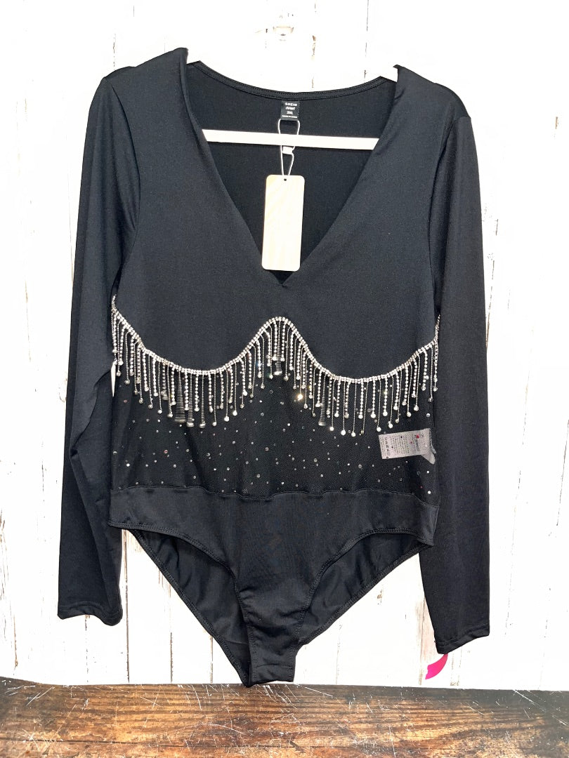 BLACK SHEIN NEW RHINESTONE BODYSUIT, LADIES 2X