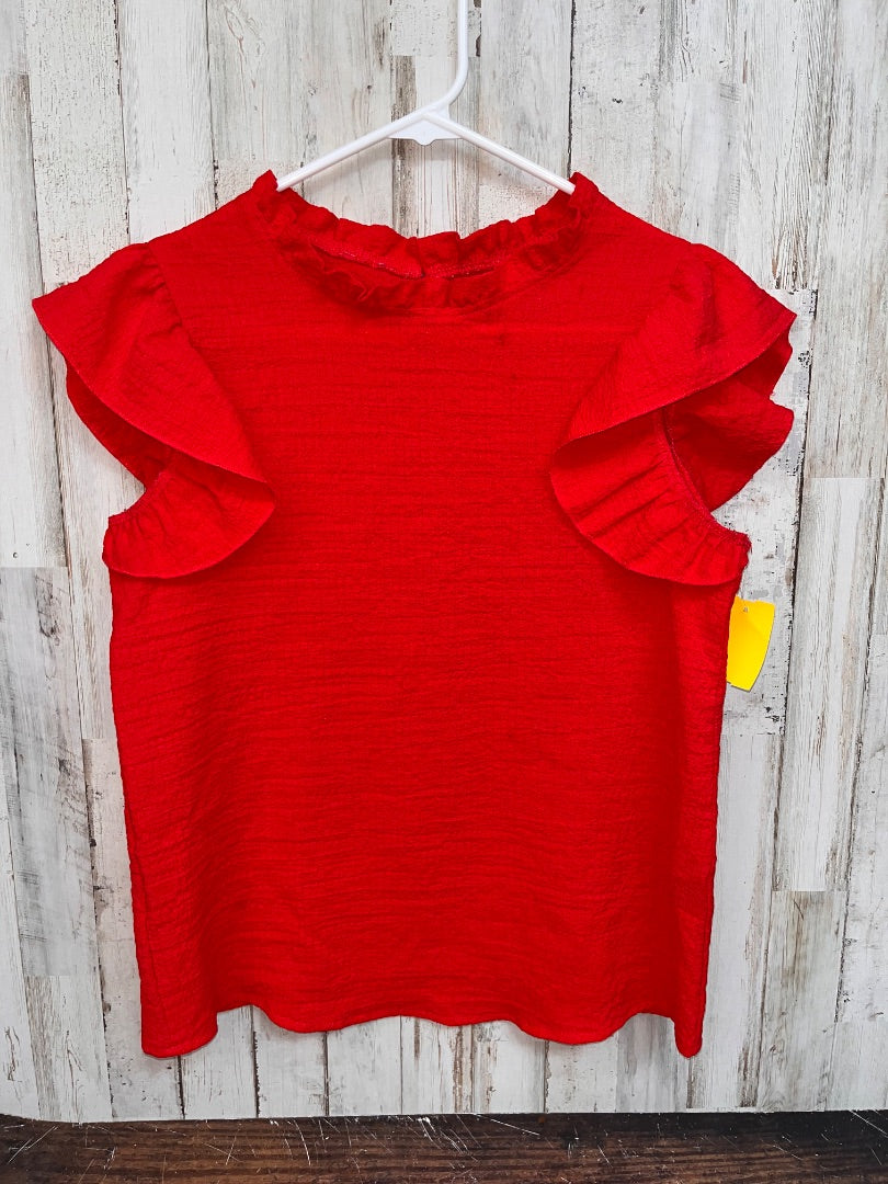 RED SHEIN TEXTURED RUFFLE SLEEVE BLOUSE, LADIES S