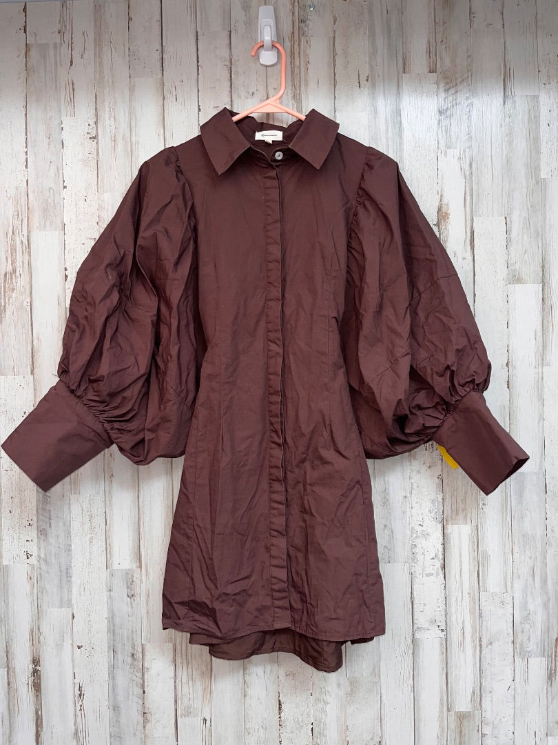 BROWN REMINISCENCE PUFF SLEEVE BUTTON UP DRESS, LADIES S