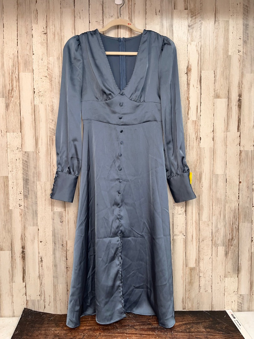 BLUE CIDER BUTTON V NECK SILKY DRESS, LADIES XS