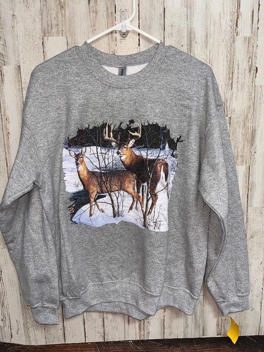 GREY GILDAN DEER SWEATSHIRT, LADIES M