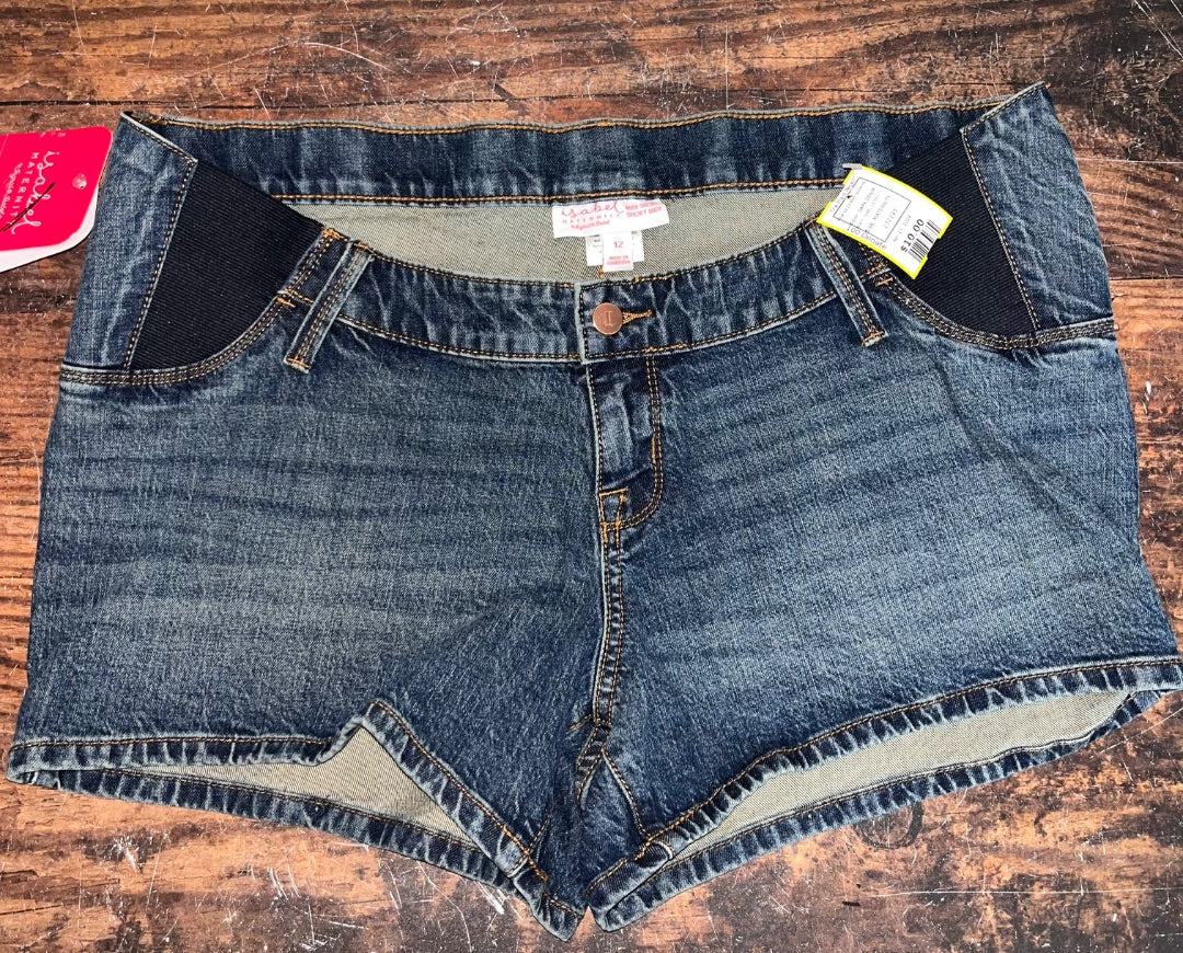 DARK DENIM ISABEL MATERNITY NEW SZ 12 MIDI SHORTS, MATERNITY