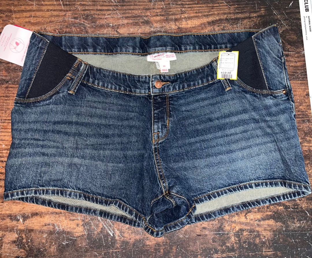 DARK DENIM ISABEL MATERNITY NEW SZ 16 MIDI SHORTS, MATERNITY