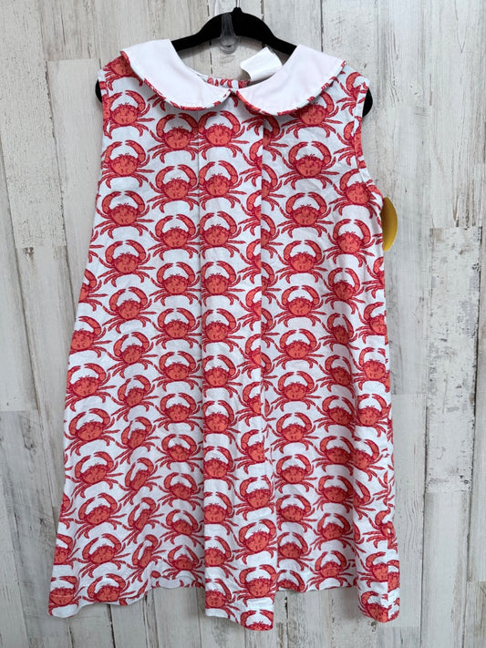 RED STITCHY FISH CRAB PRINT DRESS, GIRL 5