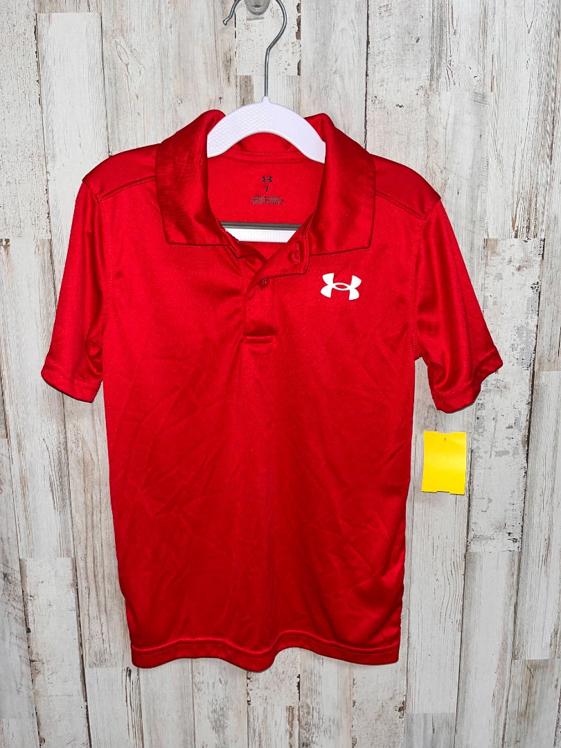 RED UNDER ARMOUR DRY FIT POLO, BOY 7