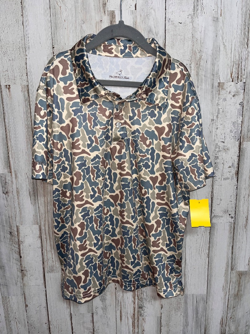 GREEN PROPERLY TIED DRY FIT CAMO POLO, BOY 7