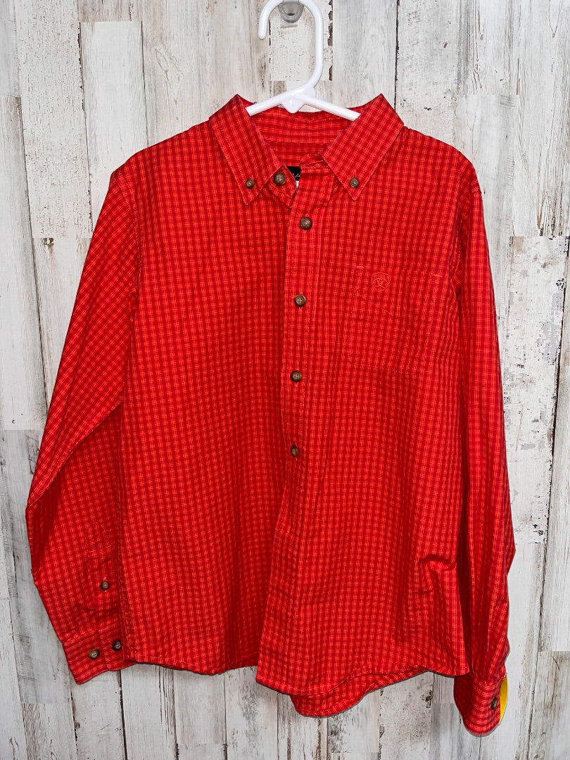 RED ARIAT PLAID BUTTON UP, BOY 8