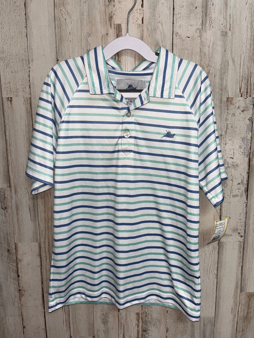 WHITE/TEAL SOUTHBOUND DRY FIT STRIPE POLO, BOY 7/8