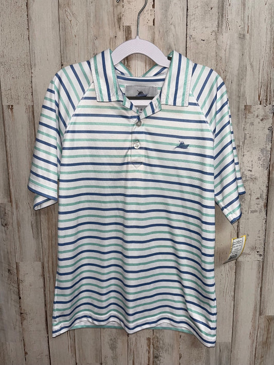 WHITE/TEAL SOUTHBOUND DRY FIT STRIPE POLO, BOY 7/8