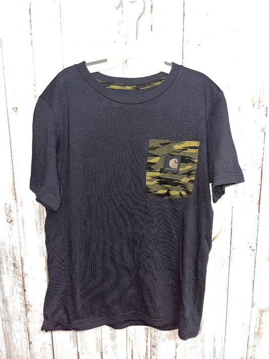 BLACK CARHARTT CAMO POCKET TEE, BOY 8/10